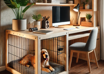 dog crate desk combo setup